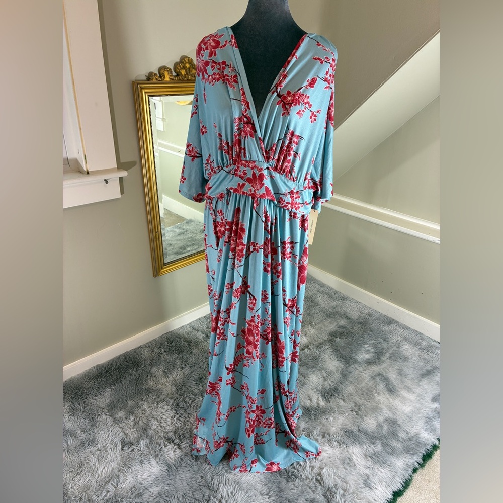 Kiyonna Vienna Maxi Dress 3X Cherry Blossom Print NWT - Picture 3 of 14